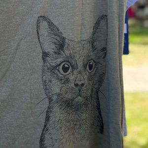 Womens Large Olive Cat V-Neck